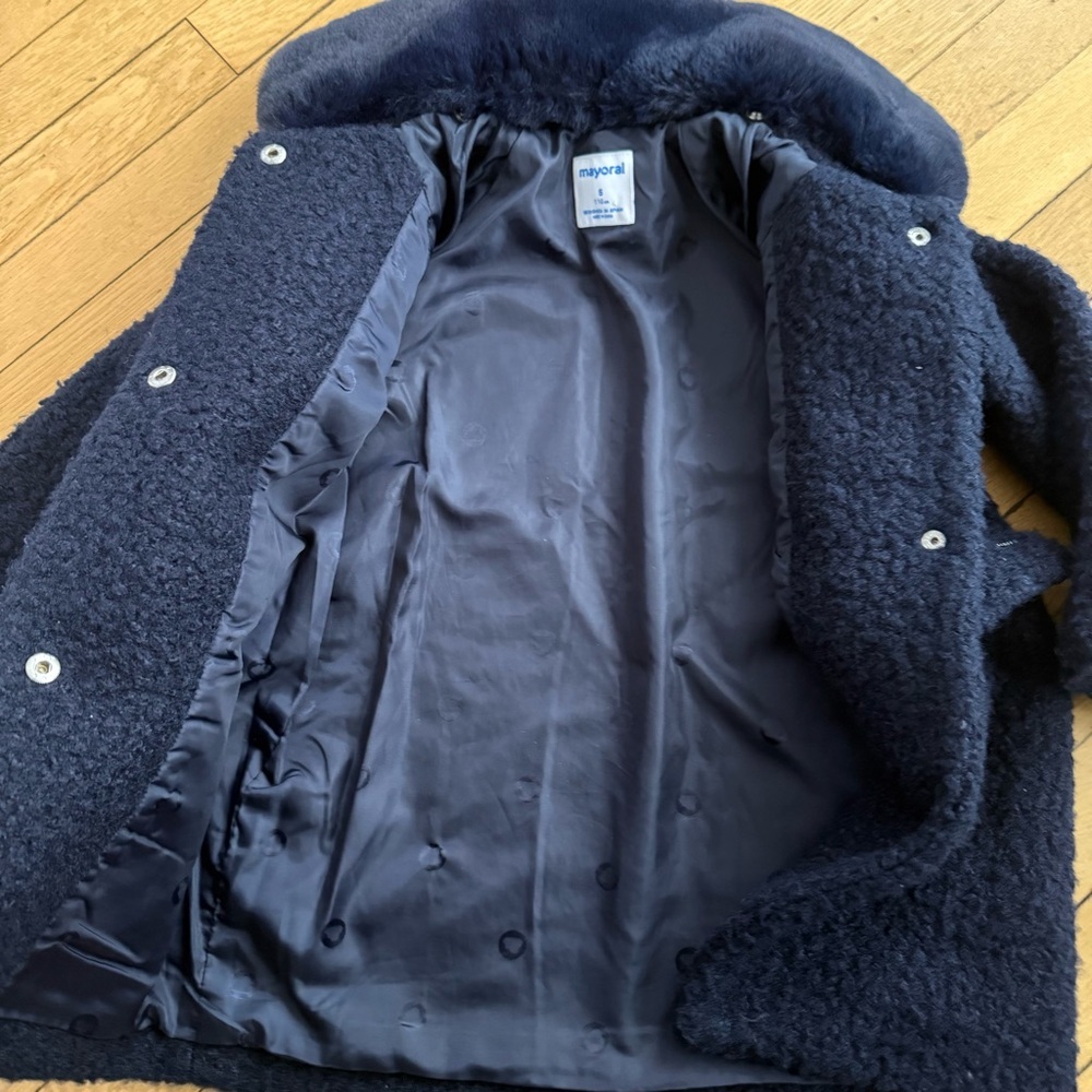 Mayoral Navy Girls Dress Coat Faux Fur Size 5 - Picture 3 of 4
